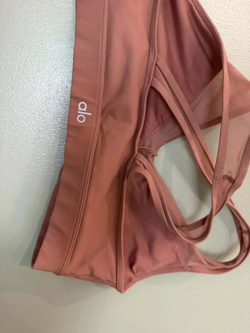 Alo Yoga Mesh Inset Sports Bra Pink Dusty Rose Size L